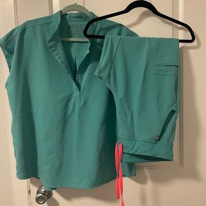 Figs Teal Scrub Set with Pink Accents